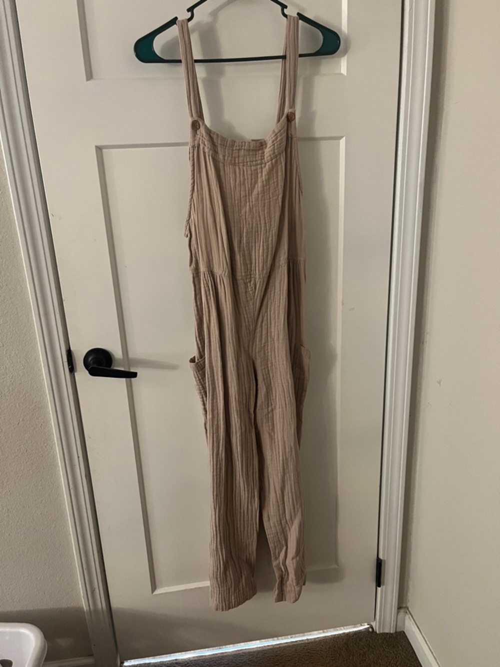 Light Beige Cotton Gauze Overalls Jumpsuit - Womens Romper